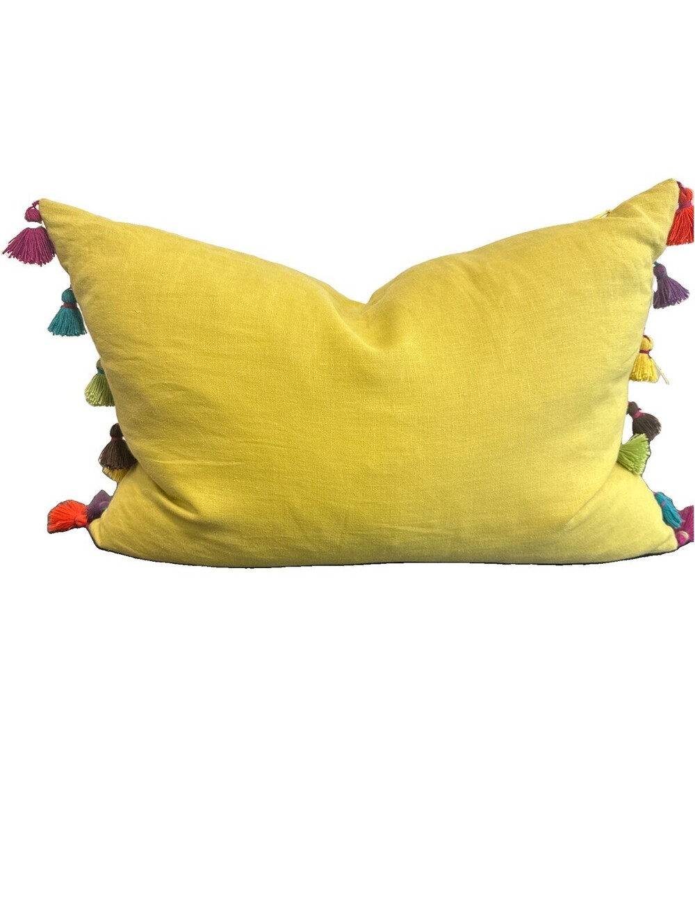 Bluebellgray Yellow 100% Linen Tassel Pillow 20x14 Duck Feather Filled